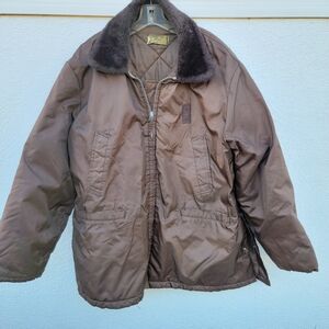 Vintage Timber King Brown Insulated Bomber Jacket Coat Mens XL